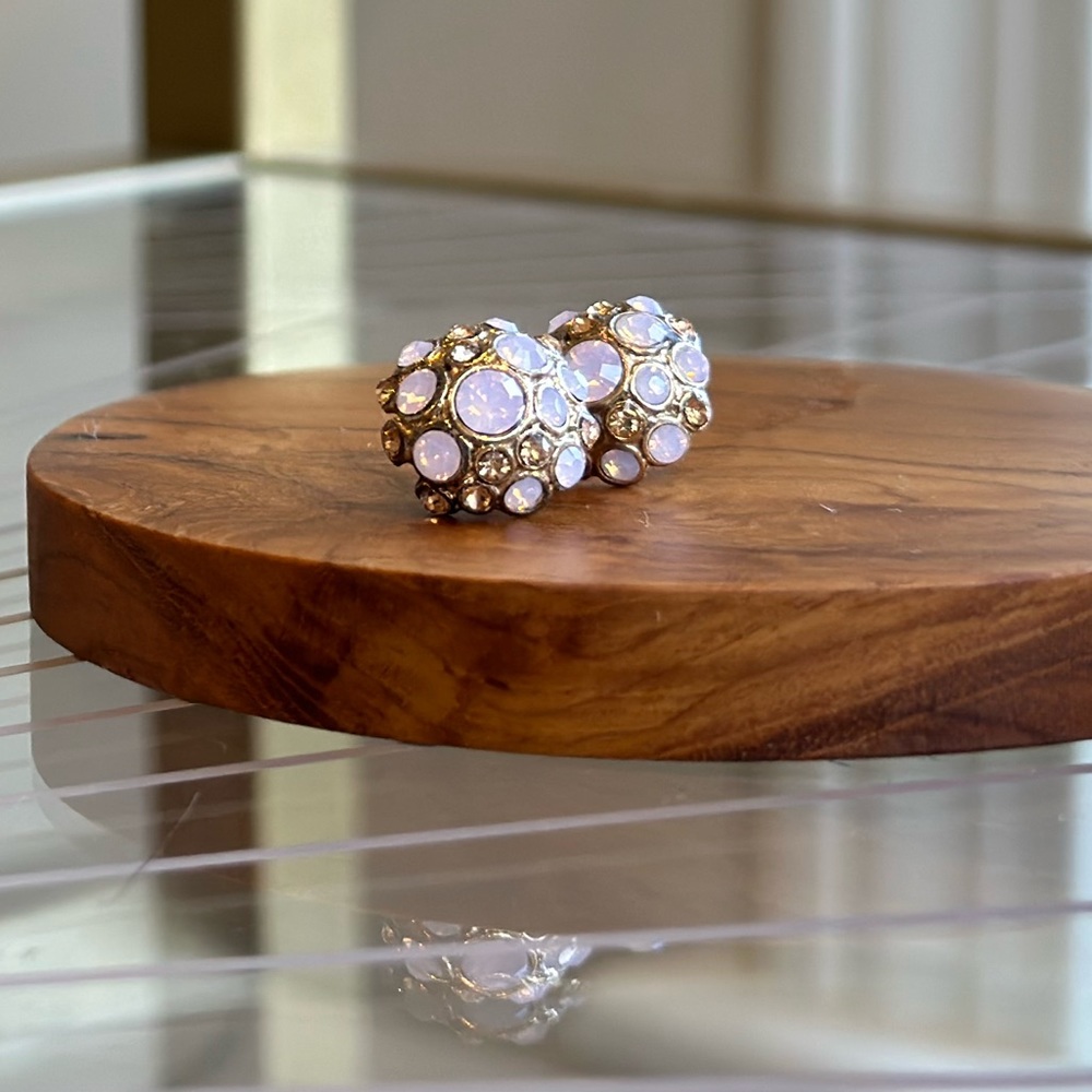 Gold & Pink Fluorescent Sparkly Cluster Statement Stud Earrings